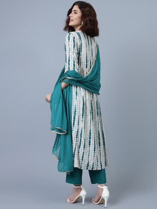 Turquoise Color Cotton Designer Party Wear Readymade Aanarkali Kurti  -665123330