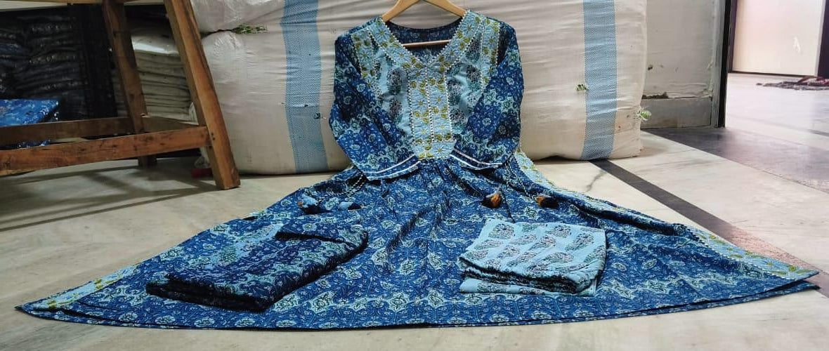 Nairacut Anarkali: Cotton 60/60 Kurta Set with Embroidery and Gota Details