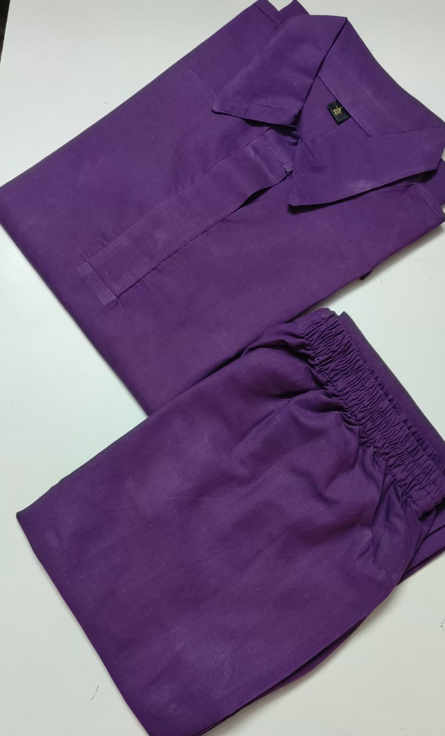 Purple Cotton Kurti Set - 3/4 Sleeve, Top & Bottom Inclusive