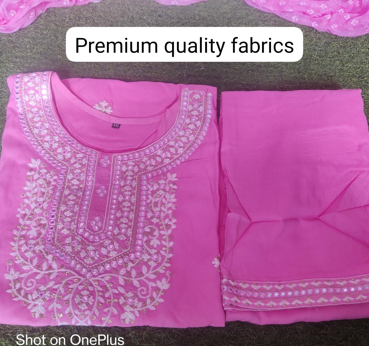Baby Pink Rayon Embroidered Kurta with Pant and Dupatta Set