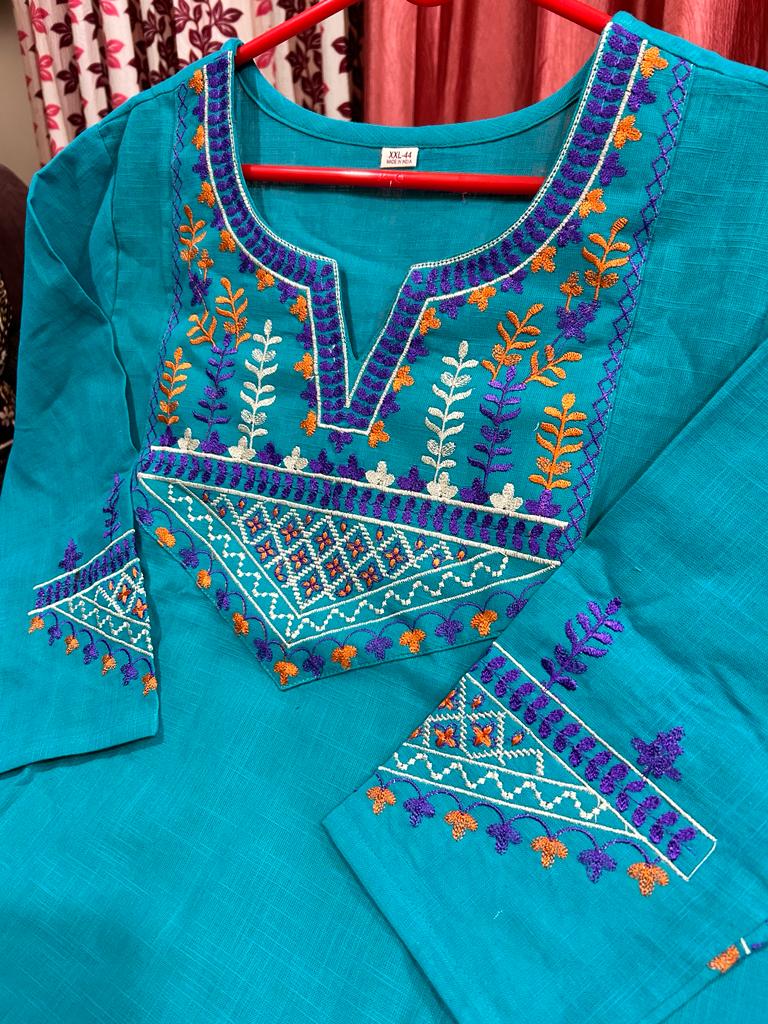 Aari Embroidered Handloom Set with Kantha Print Dupatta