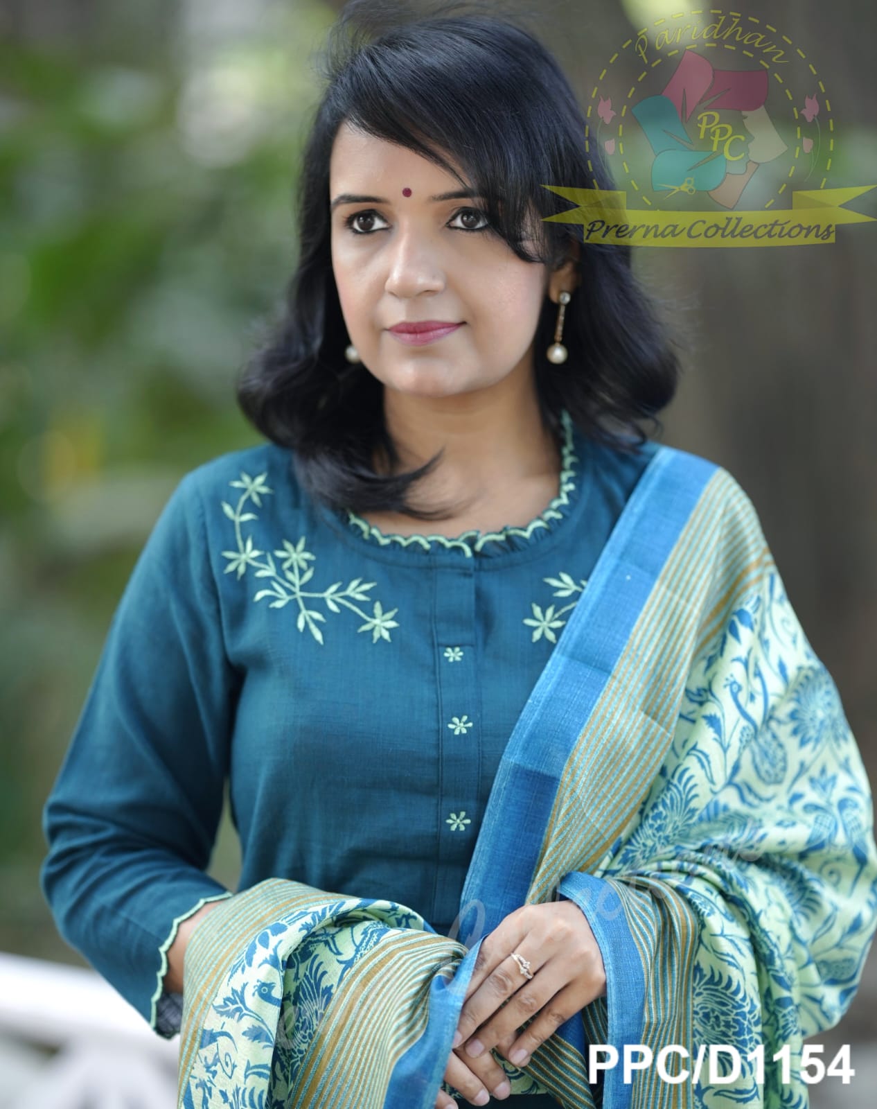 Embroidered Khadi Cotton Set with Cutwork & Kalamkari Dupatta