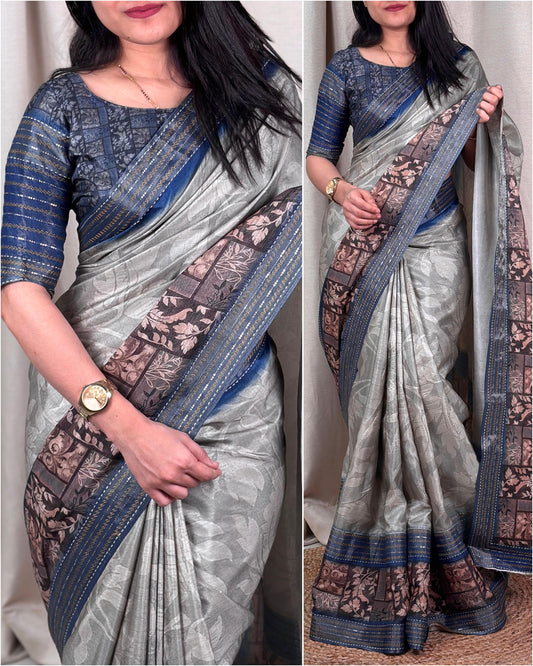 Cotton Silk Saree with Kalamkari Print and Zari Work