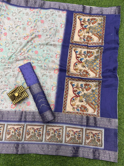 Cotton Silk Saree with Kalamkari Print and Zari Work