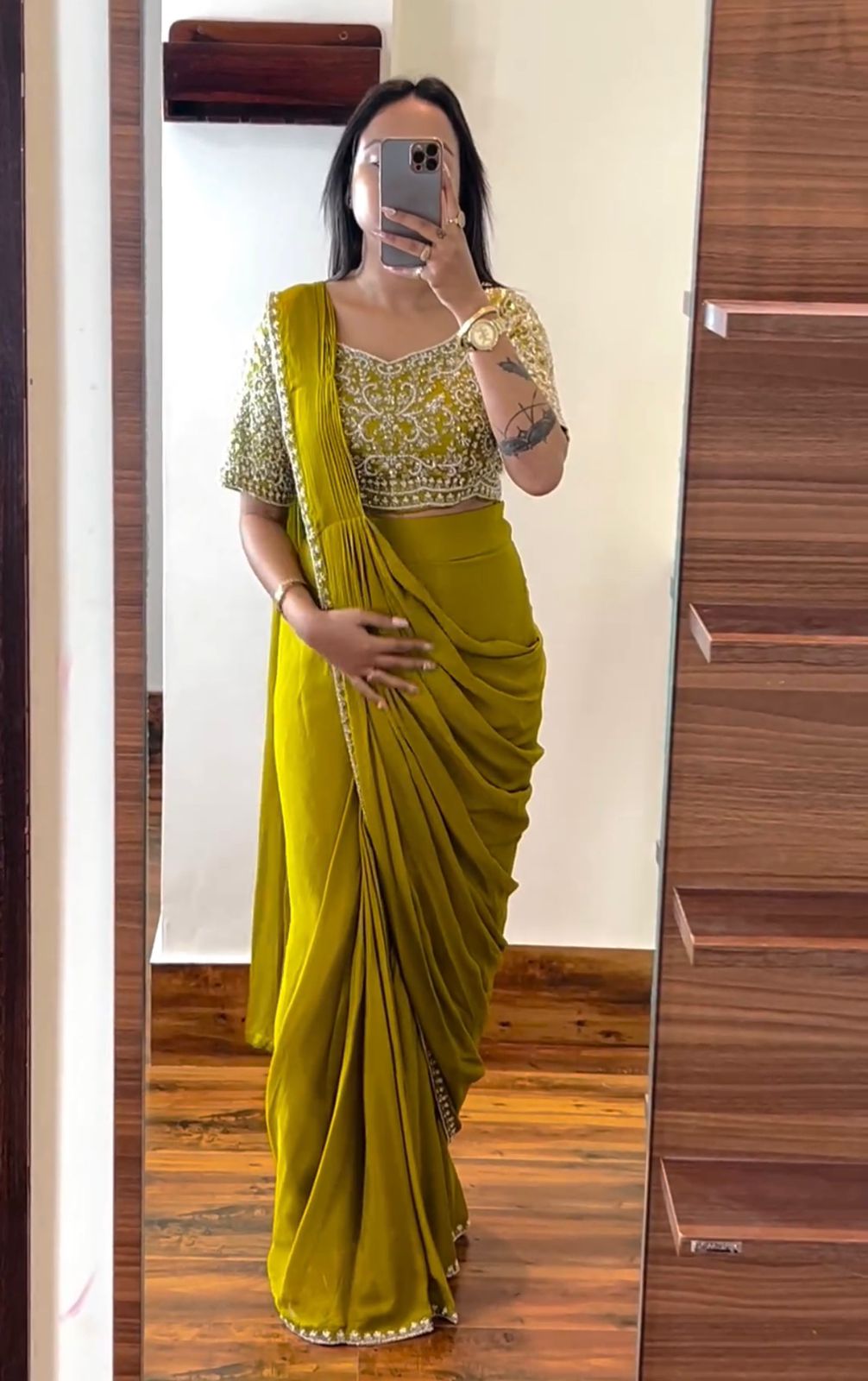Cording Embroidery Saree with Matching Blouse & Belt