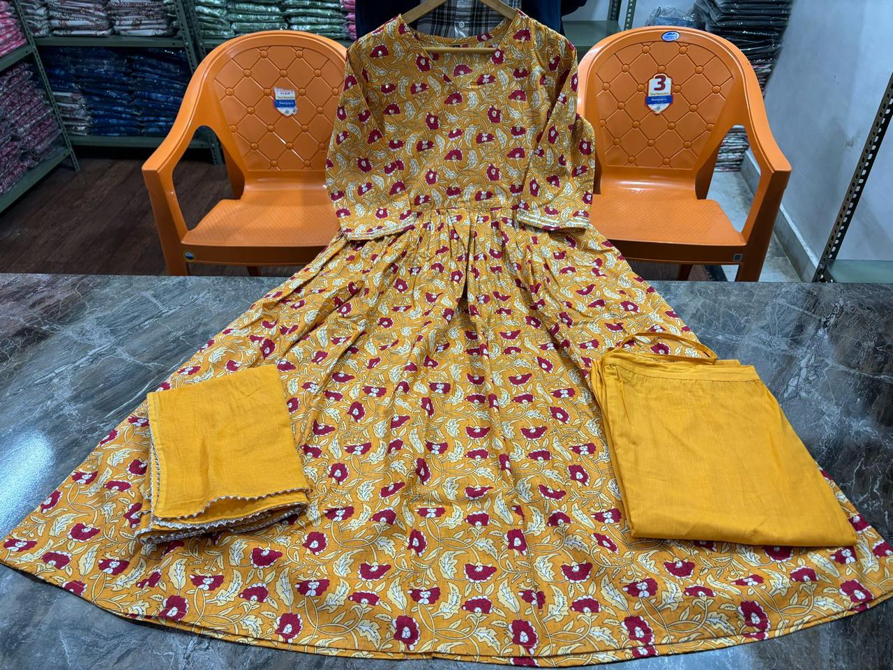 Sanganeri Print Anarkali Suit Set in Cotton