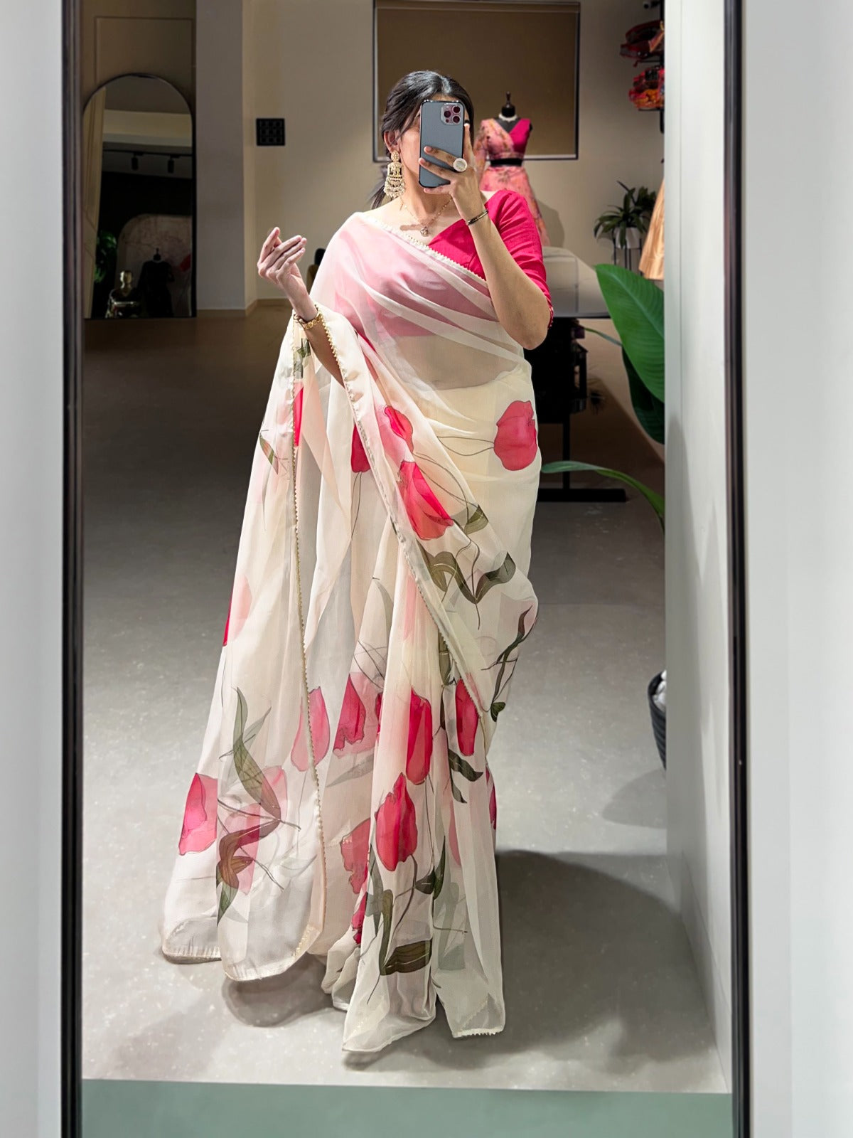 Organza Saree with Floral and Foil Print