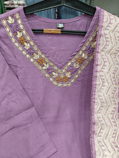 Embroidered Rayon Slub Kurta Set with Banarsi Silk Dupatta
