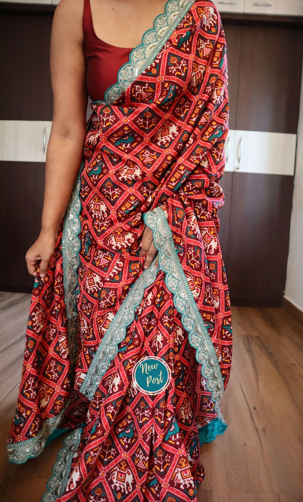 Dola Silk Saree with Digital Patola Print and Sequenced Lace Border