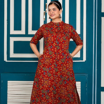 Red Patola Printed Kurti with Pant Set