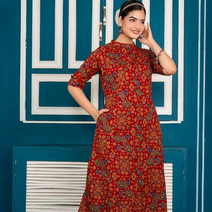 Red Patola Printed Kurti with Pant Set