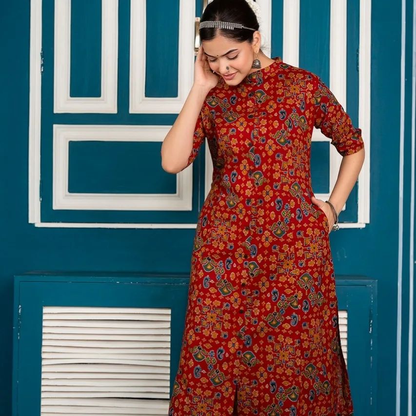 Red Patola Printed Kurti with Pant Set