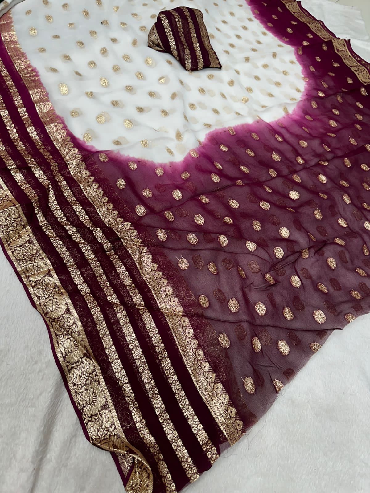 Viscose Georgette Jacquard Saree with Contrast Blouse & Pallu - Shaded Elegance