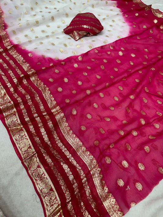 Viscose Georgette Jacquard Saree with Contrast Blouse & Pallu - Shaded Elegance