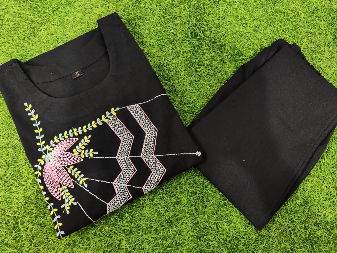 Black Embroidered Cotton Flex Coord Set