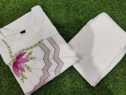 White Embroidered Cotton Flex Co-ord Set