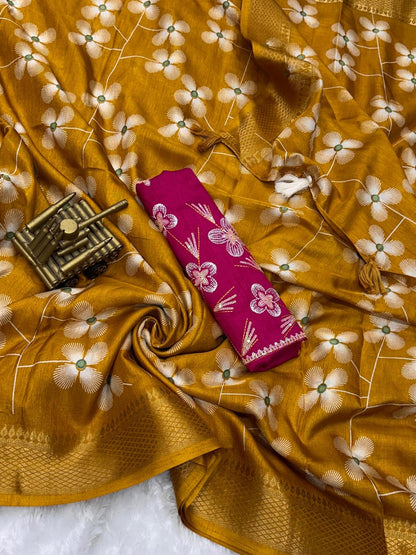 Muslin Cotton Saree with Embroidered Mono Banglori Blouse