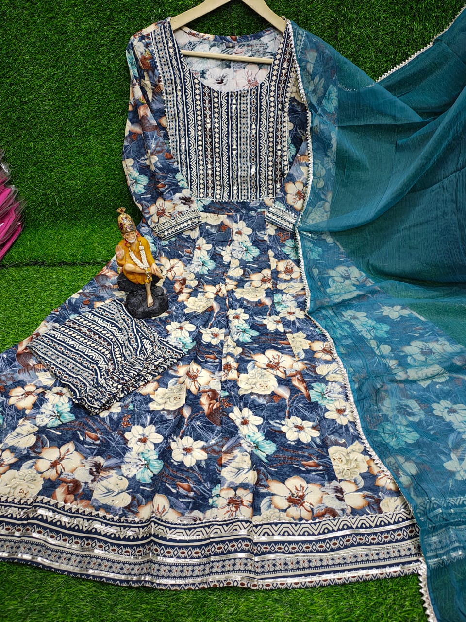 Floral Digital Print Rayon Anarkali Suit Set with Dupatta