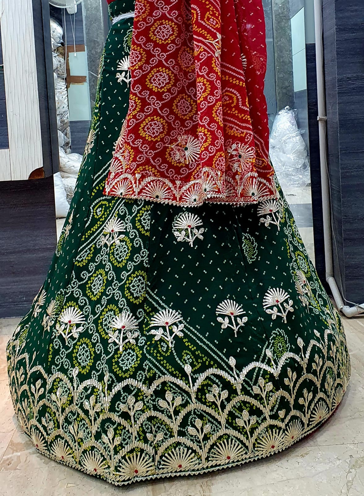 Georgette Lehenga with Baking Lappa, Contrast Dupatta & Gota Patti Work - Stitched with Aster Lining