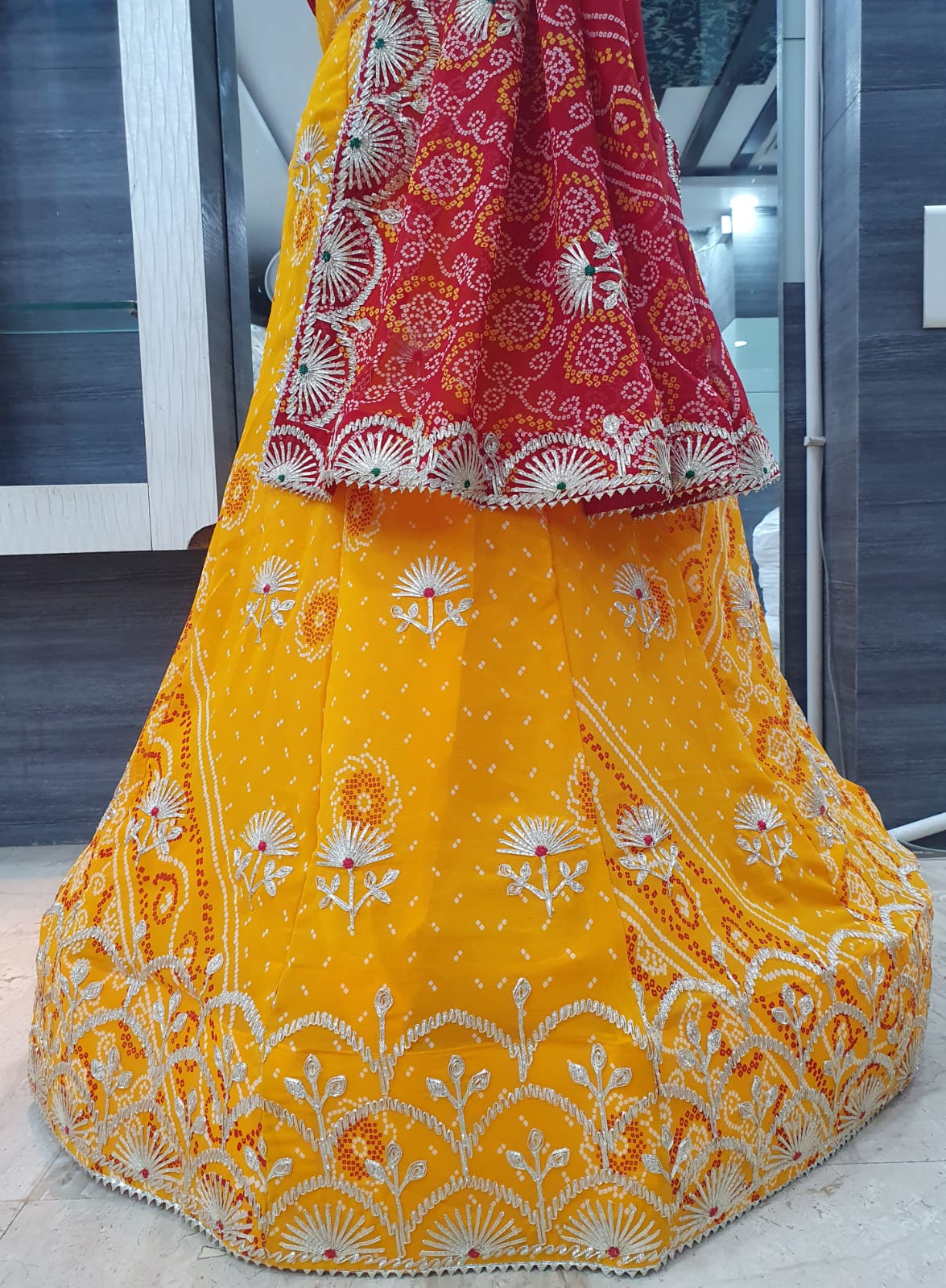 Georgette Lehenga with Baking Lappa, Contrast Dupatta & Gota Patti Work - Stitched with Aster Lining