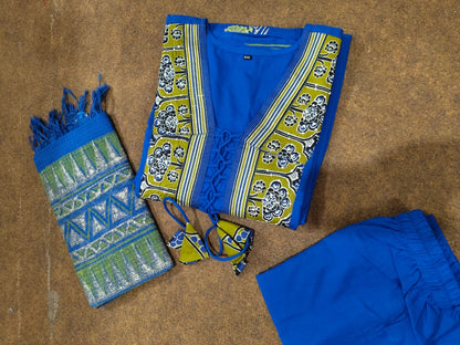 Cotton Anarkali Suit Set with Tappa Print & Kota Doria Dupatta