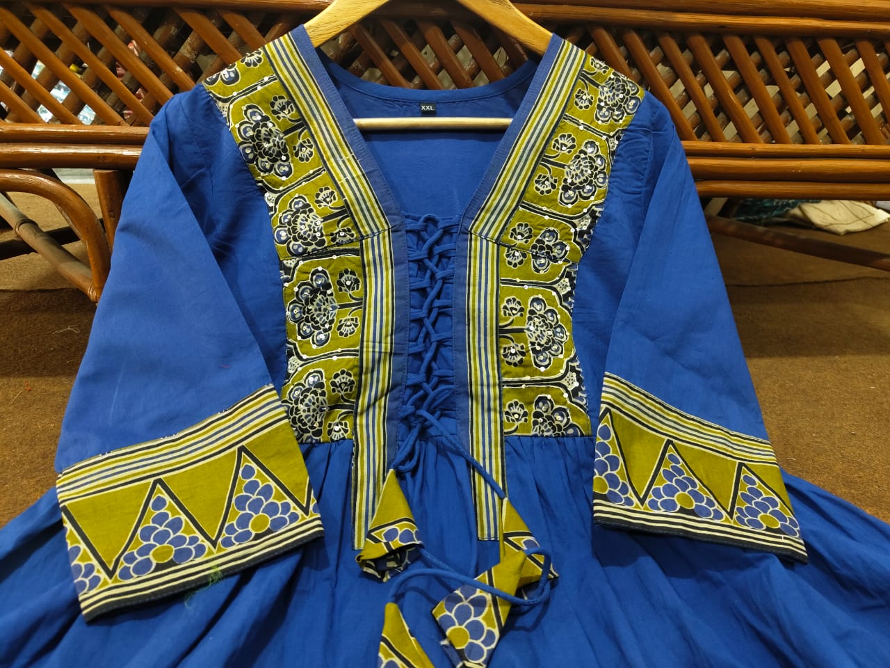 Cotton Anarkali Suit Set with Tappa Print & Kota Doria Dupatta