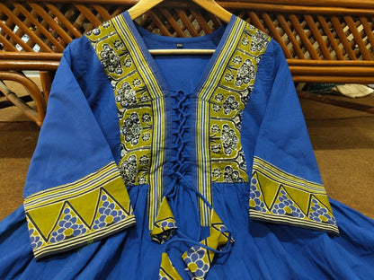 Cotton Anarkali Suit Set with Tappa Print & Kota Doria Dupatta