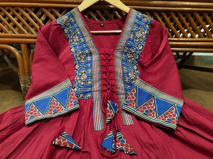 Cotton Anarkali Suit Set with Tappa Print & Kota Doria Dupatta