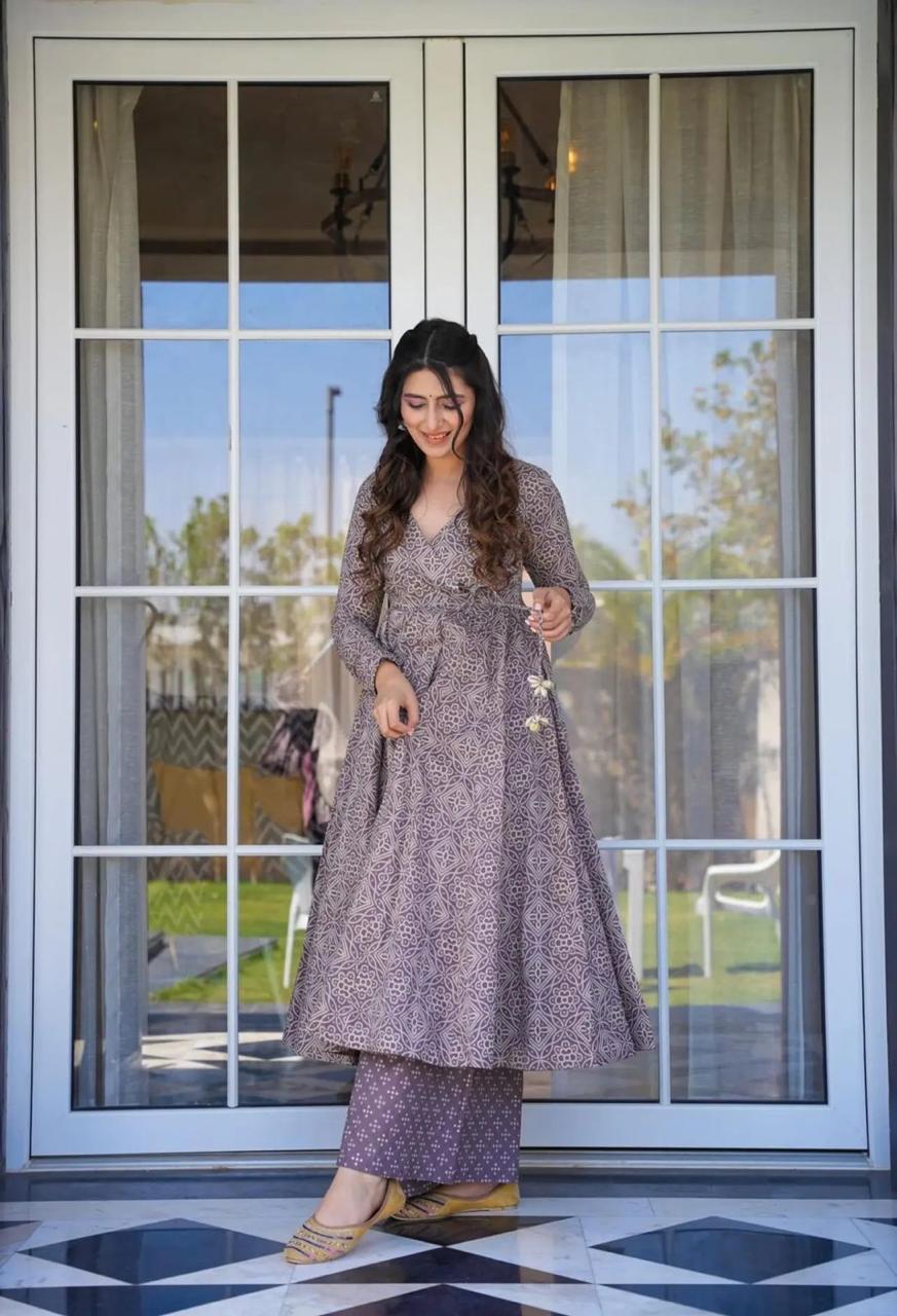 Bandej Design Anarkali Angrakha Dress with Tussles & Palazzo Pant - Cotton 60*60