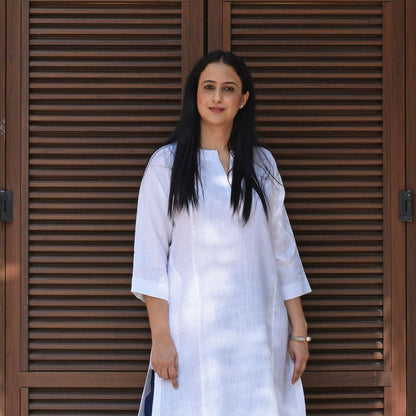 White Cotton Kurta Set with Pant Lace Work