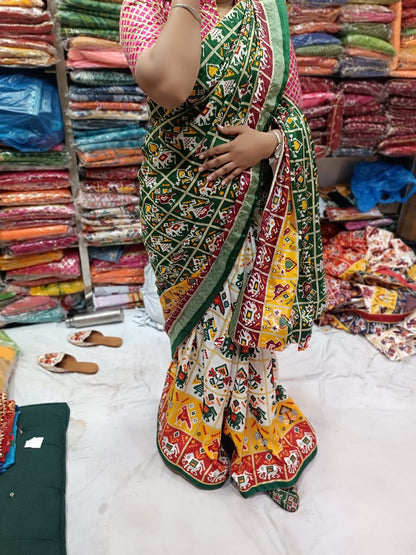 Patola Silk Saree with Gotta Kinari and Bon Bijiya Lace