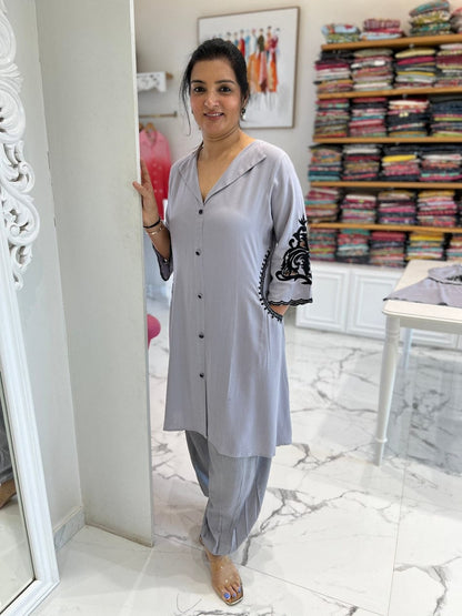 Grey Rayon Kurti with Afghani Bottom