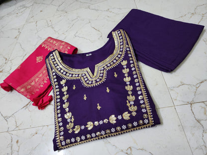 Purple Rayon Kurti Set with Sequence Embroidery and Adda Work