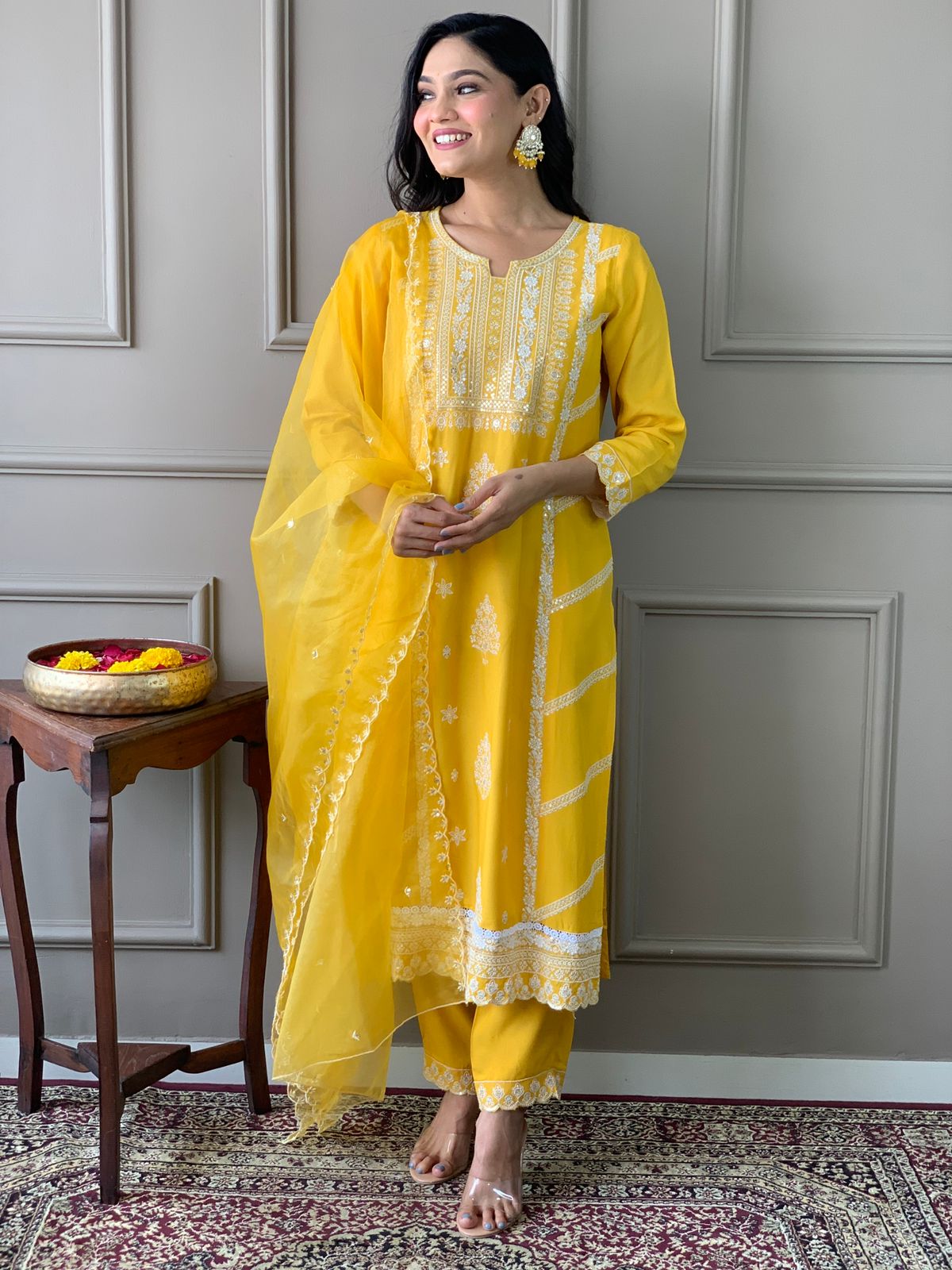 Rayon Embroidery Kurta Set with Organza Dupatta