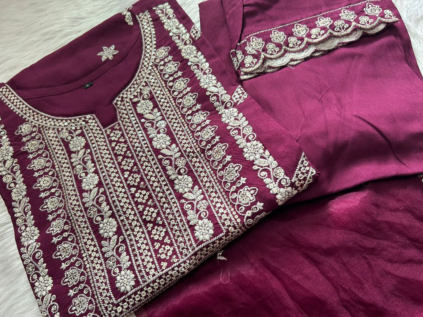 Rayon Embroidery Kurta Set with Organza Dupatta