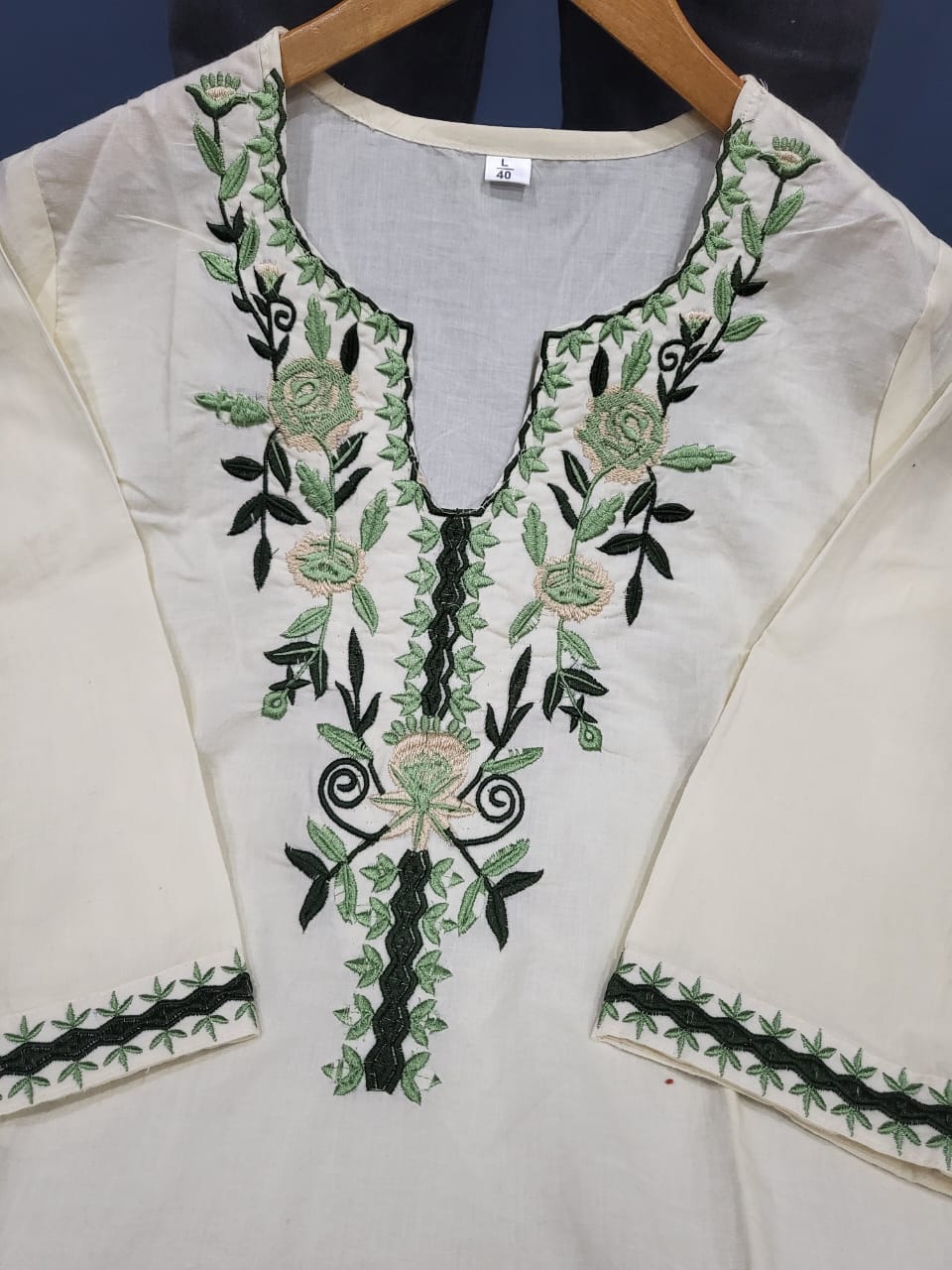 Cotton Embroidered Kurta Set with Khadi Silk Dupatta