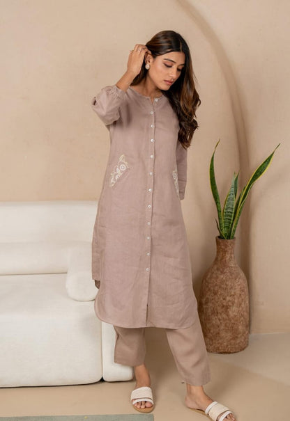 Cotton Slub Kurti with Embroidered Pocket & Pant Set