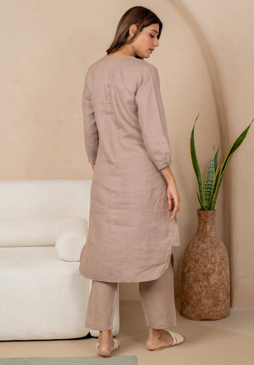 Cotton Slub Kurti with Embroidered Pocket & Pant Set