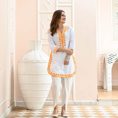 Cotton Kurta and Dhoti Pant Set with Aari Work – Tulip Style