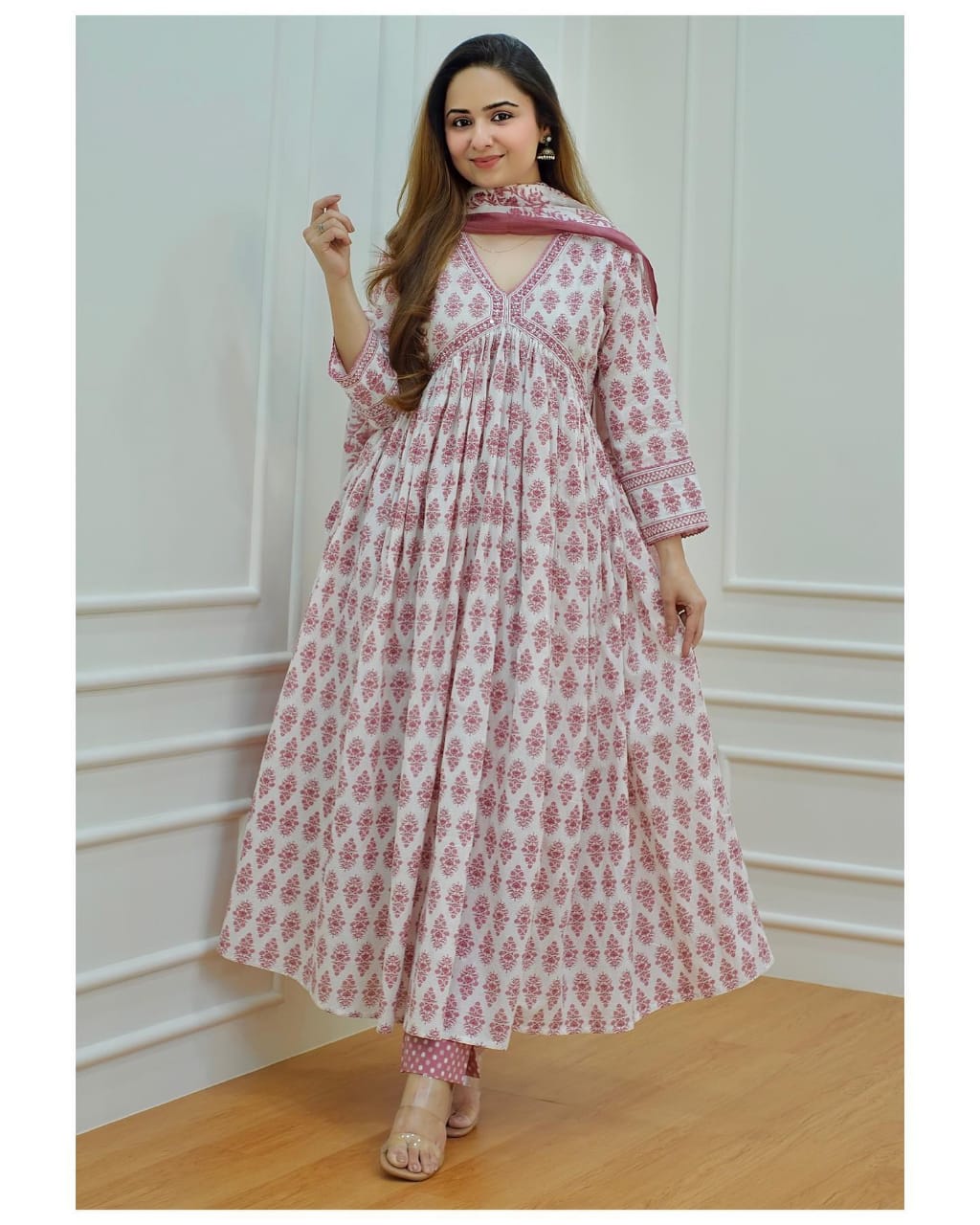 Nayra Cut Rayon Kurti with Work on Yoke, Paired with Pant & Dupatta