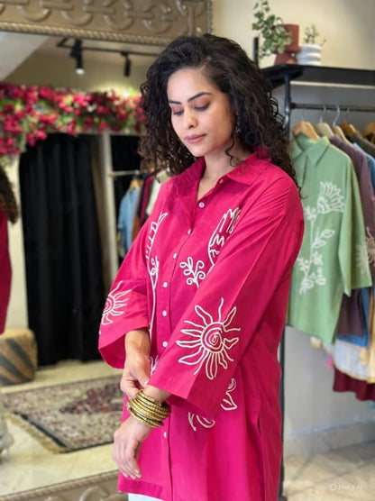 A-Line Cotton Kurta Pant Set with Embroidery & Pocket