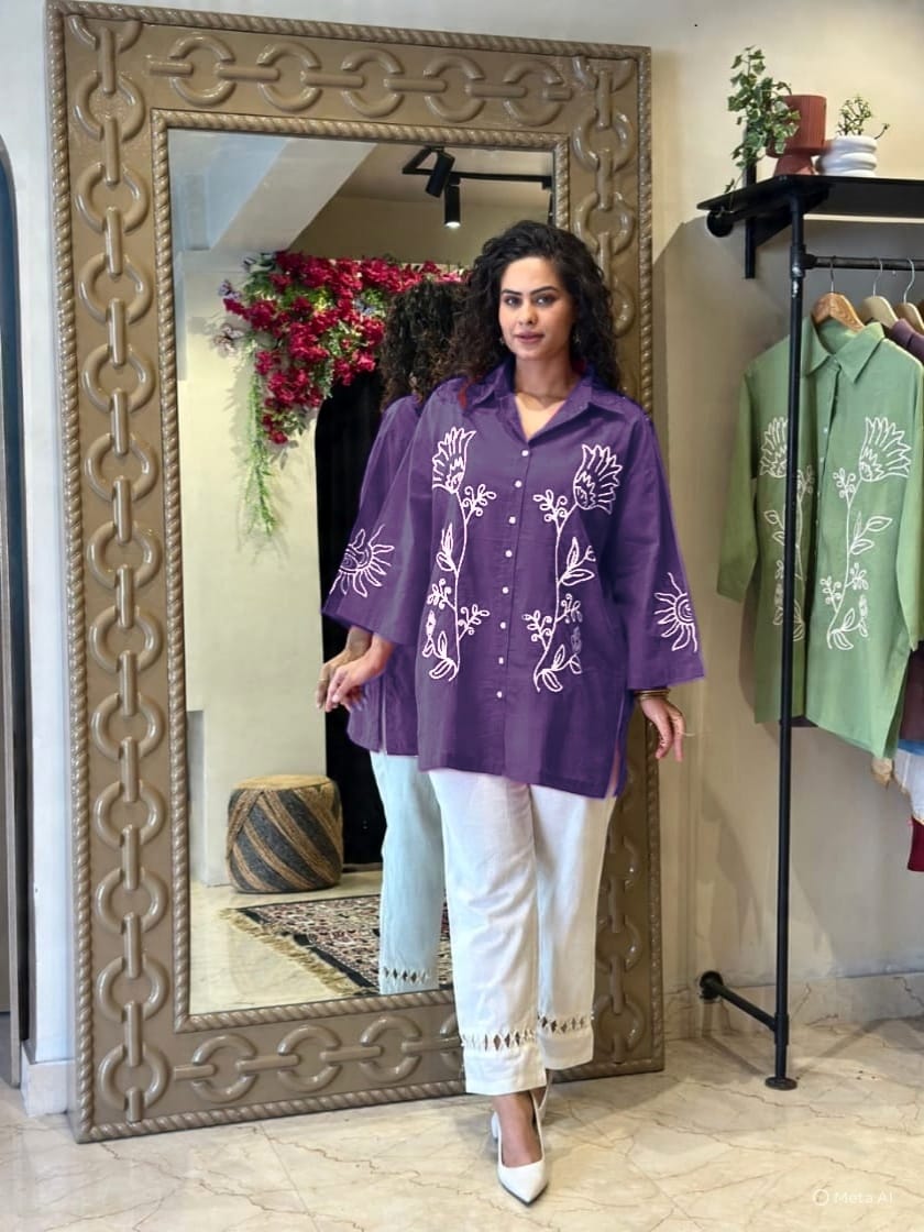 A-Line Cotton Kurta Pant Set with Embroidery & Pocket