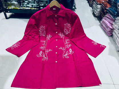 A-Line Cotton Kurta Pant Set with Embroidery & Pocket