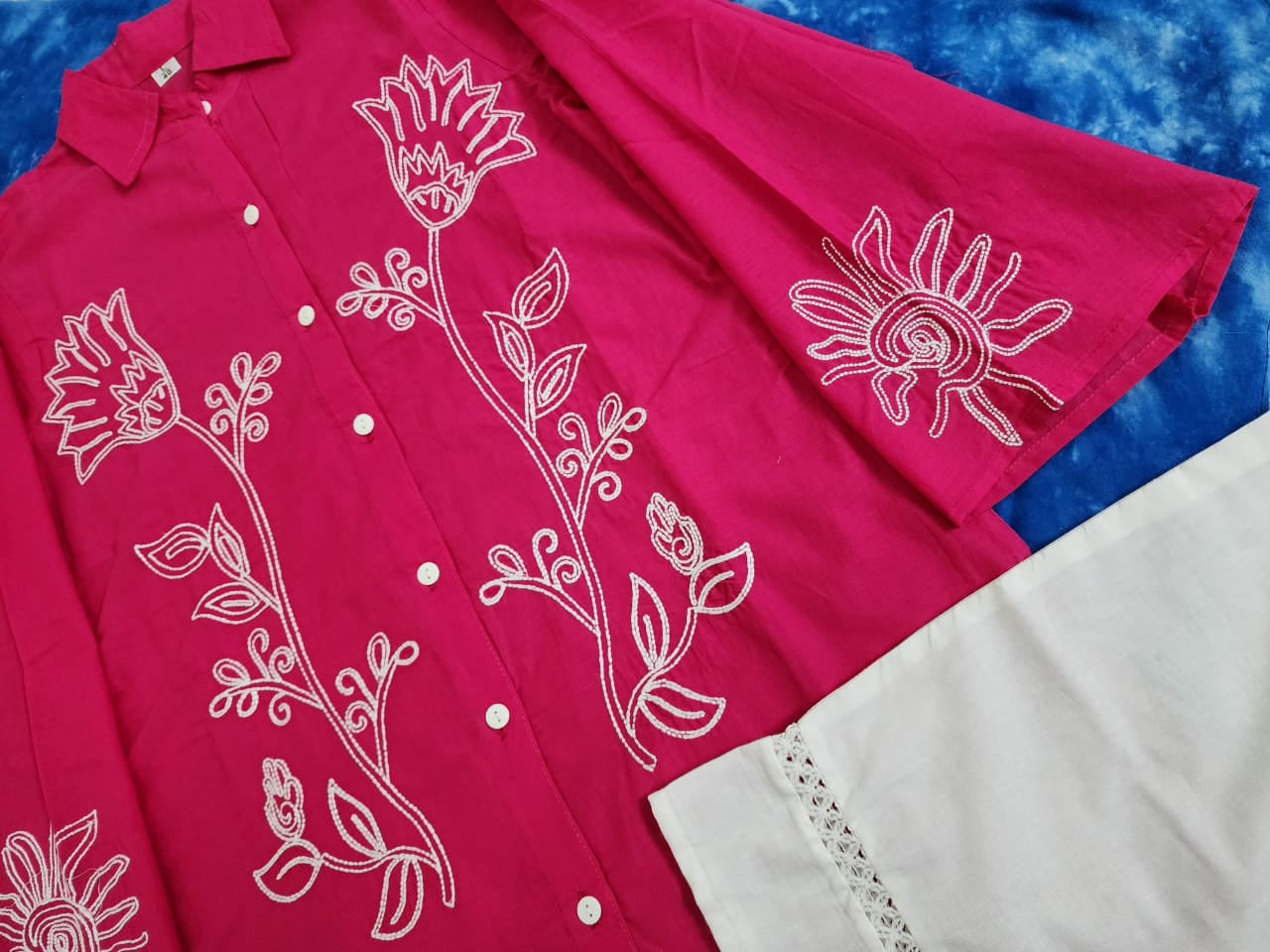 A-Line Cotton Kurta Pant Set with Embroidery & Pocket