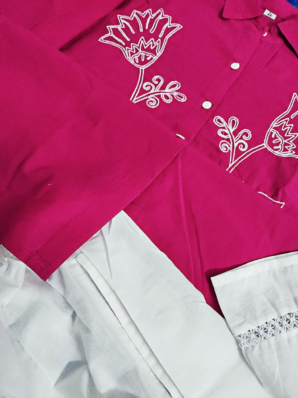 A-Line Cotton Kurta Pant Set with Embroidery & Pocket