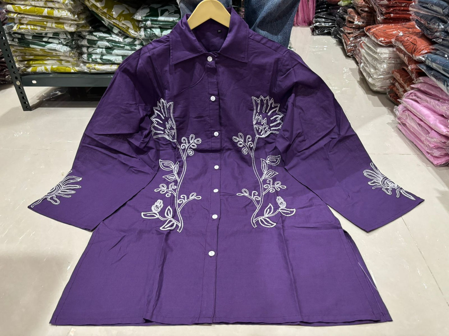 A-Line Cotton Kurta Pant Set with Embroidery & Pocket