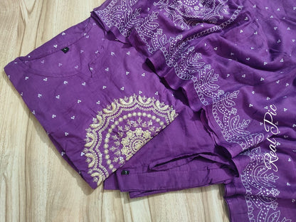 A-Line Cotton Kurti Set with Embroidered Yoke & Dupatta