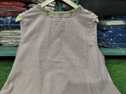 A-Line Cotton Slub Kurti Palazzo Set with Embroidery & Pocket