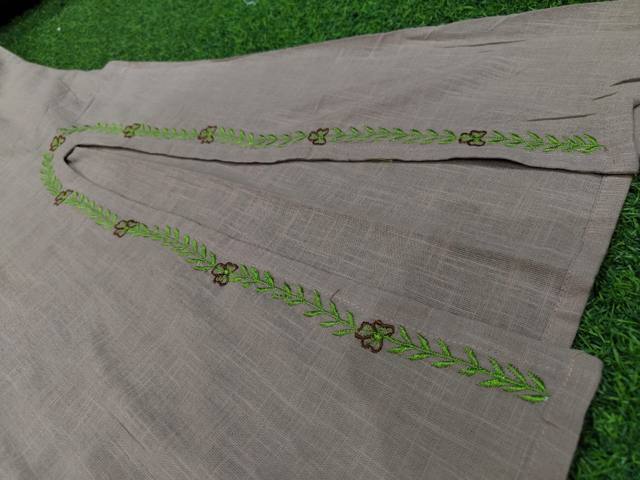 A-Line Cotton Slub Kurti Palazzo Set with Embroidery & Pocket