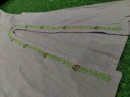 A-Line Cotton Slub Kurti Palazzo Set with Embroidery & Pocket